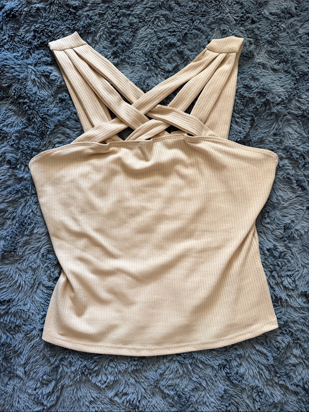 Lulu's Beige Ribbed Crisscross-Back Camisole